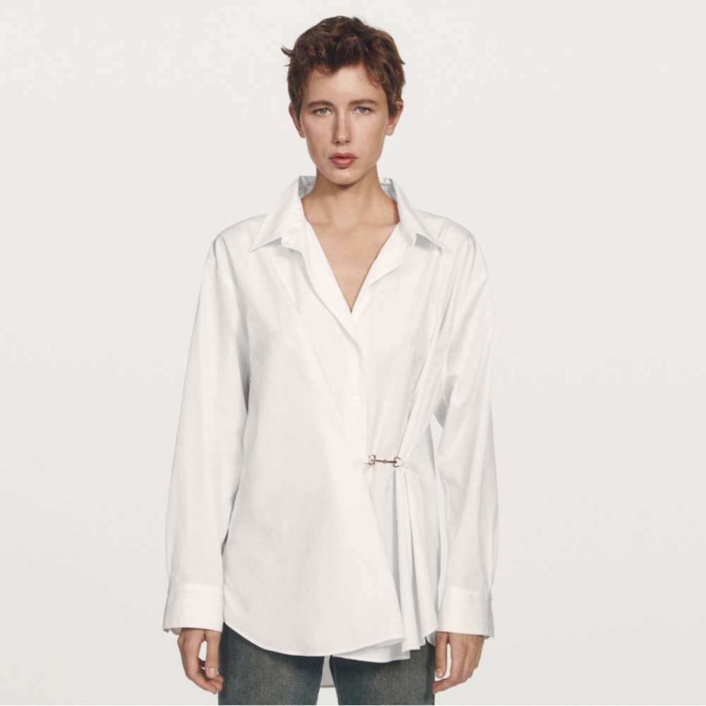 Massimo Dutti Cream Collared Wrap Blouse